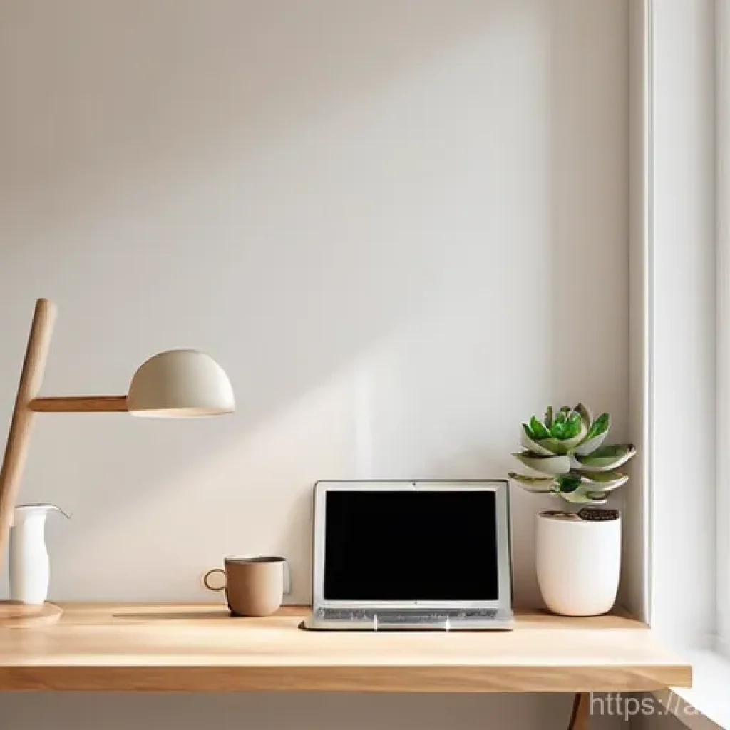 효율적인 미니멀 워크 공간 만들기 - **Prompt:** A minimalist and serene home office bathed in soft, natural daylight. The desk is clean,...