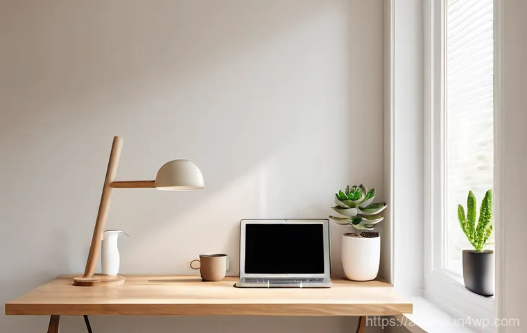효율적인 미니멀 워크 공간 만들기 - **Prompt:** A minimalist and serene home office bathed in soft, natural daylight. The desk is clean,...