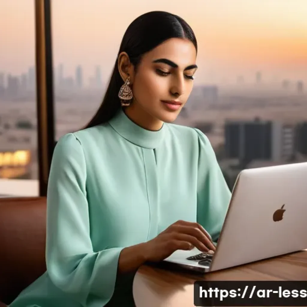 미니멀 워크의 성공 사례 인터뷰 - **Prompt 1: Focused Productivity in a Modern Arab Setting**
A sophisticated, 30-year-old Arab wo...