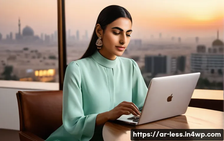 미니멀 워크의 성공 사례 인터뷰 - **Prompt 1: Focused Productivity in a Modern Arab Setting**
    A sophisticated, 30-year-old Arab wo...