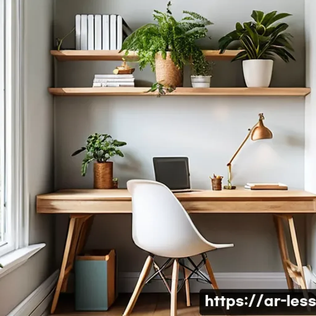 미니멀 워크에 적합한 가구 추천 - **Prompt:** A serene and impeccably organized minimalist home office nestled in a sunlit corner of a...