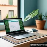 Home 22 미니멀 워크와 긍정적 사고의 관계 - A serene Arabic home office scene bathed in soft natural light, featuring a minimalist wooden desk w...