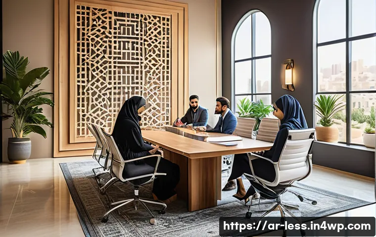 미니멀 워크의 사례 연구  성공적인 기업들 - A modern Middle Eastern office environment featuring a diverse team of Arab professionals collaborat...