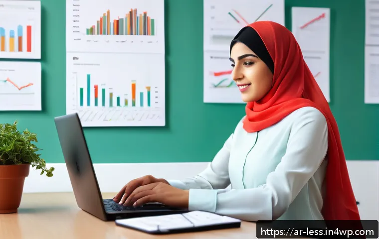 미니멀 워크의 생산성 측정 방법 - A modern Arabic office setting with a focused young Arab professional woman wearing modest business ...