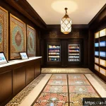 Home 19 미니멀 워크에서의 고객 중심 접근법 - A warm and inviting small retail space designed for an Arabic-speaking clientele, featuring traditio...